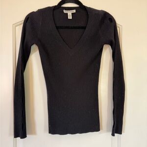 Autumn Cashmere Black Ribbed Cashmere Sweater with Sleeve Detail